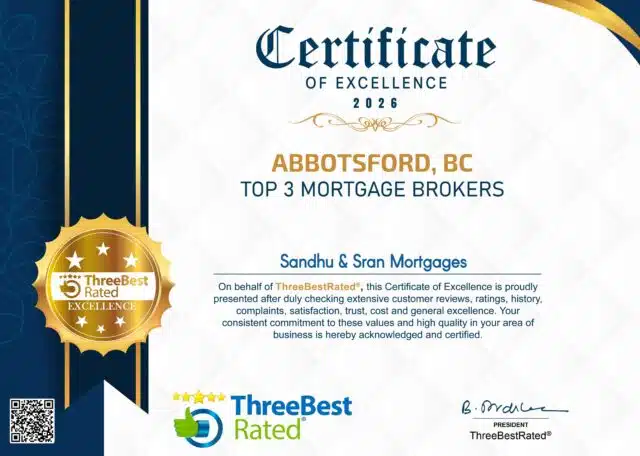 Certificate of Excellence – Top 3 Mortgage Brokers in Abbotsford, BC